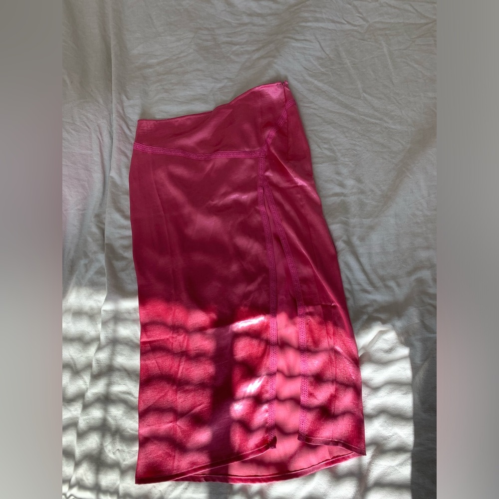 Free People Hot pink satin skirt with lace